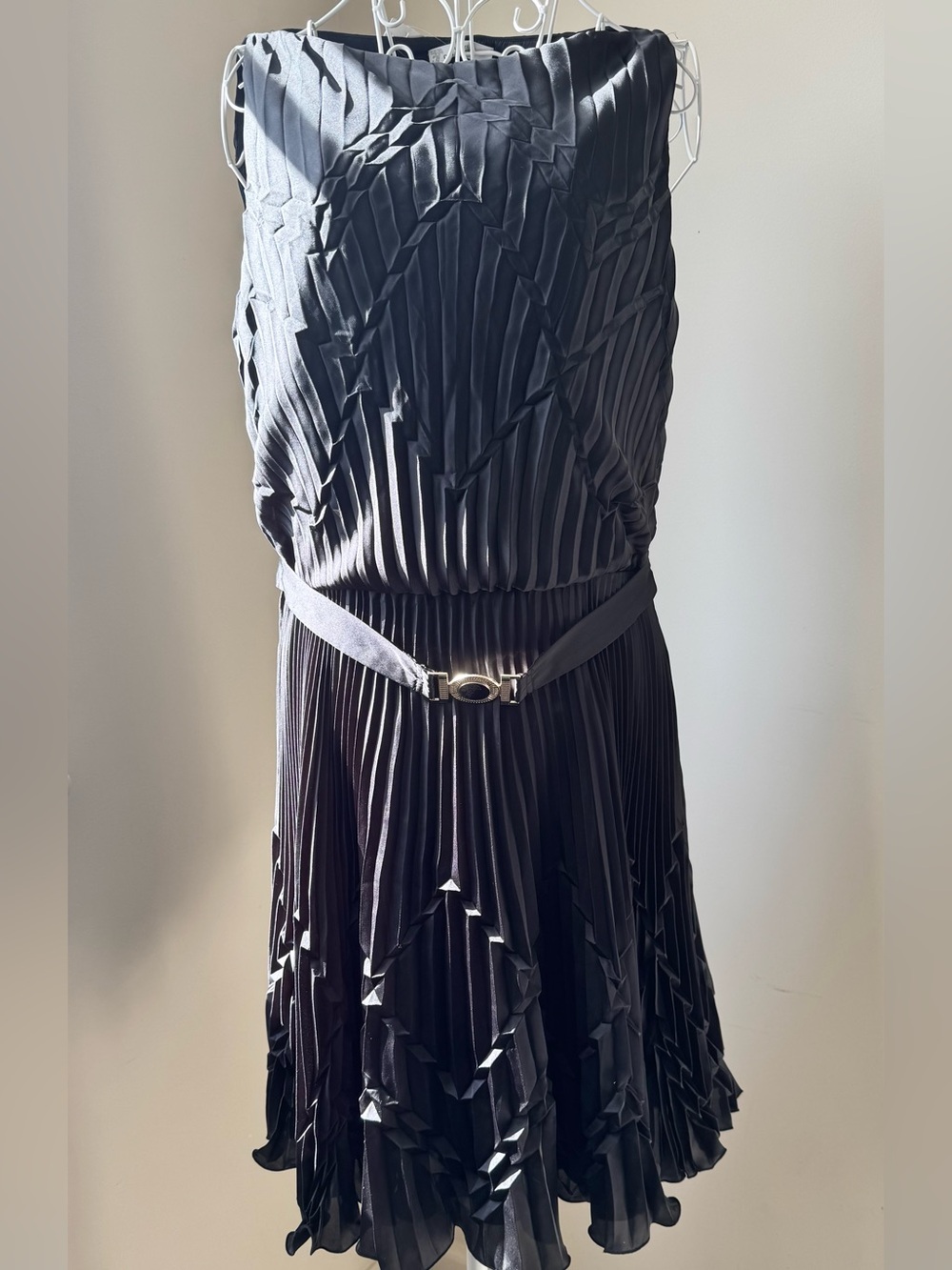 Versace Collection Black Pleated Sleeveless Dress Decorative Belt Size 12 NWT